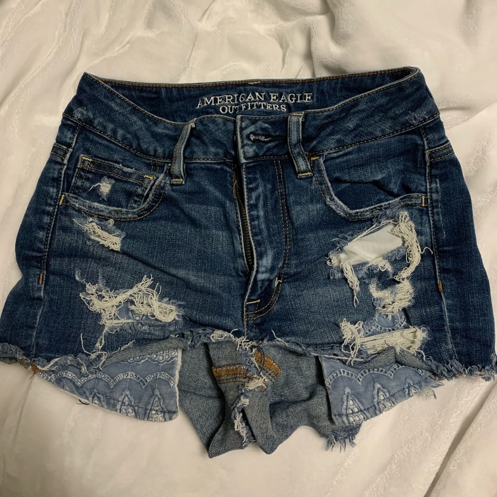 Dark Wash Jean Shorts with Rips